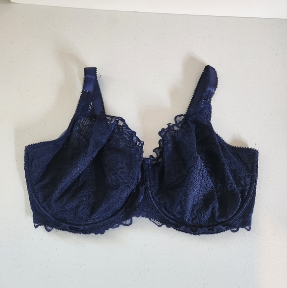 Deesse Femme Couture Navy Blue Lace Underwire Unpadded Bra 40H Lingerie Sexy - Picture 2 of 8